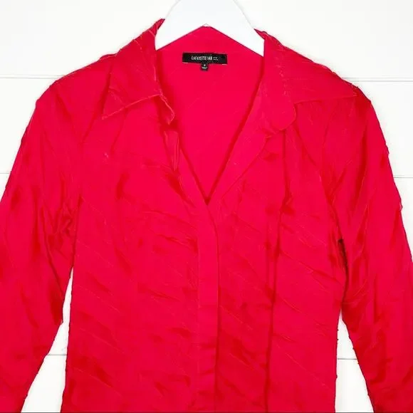 Lafayette 148 New York Textured Button Front Cotton Stretch Shirt Red Size 2 - Picture 2 of 9